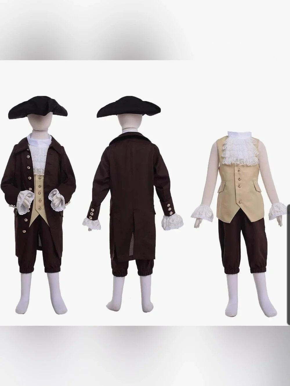 Kids Colonial 18th Century Costume Set - Brown and Cream Size 10